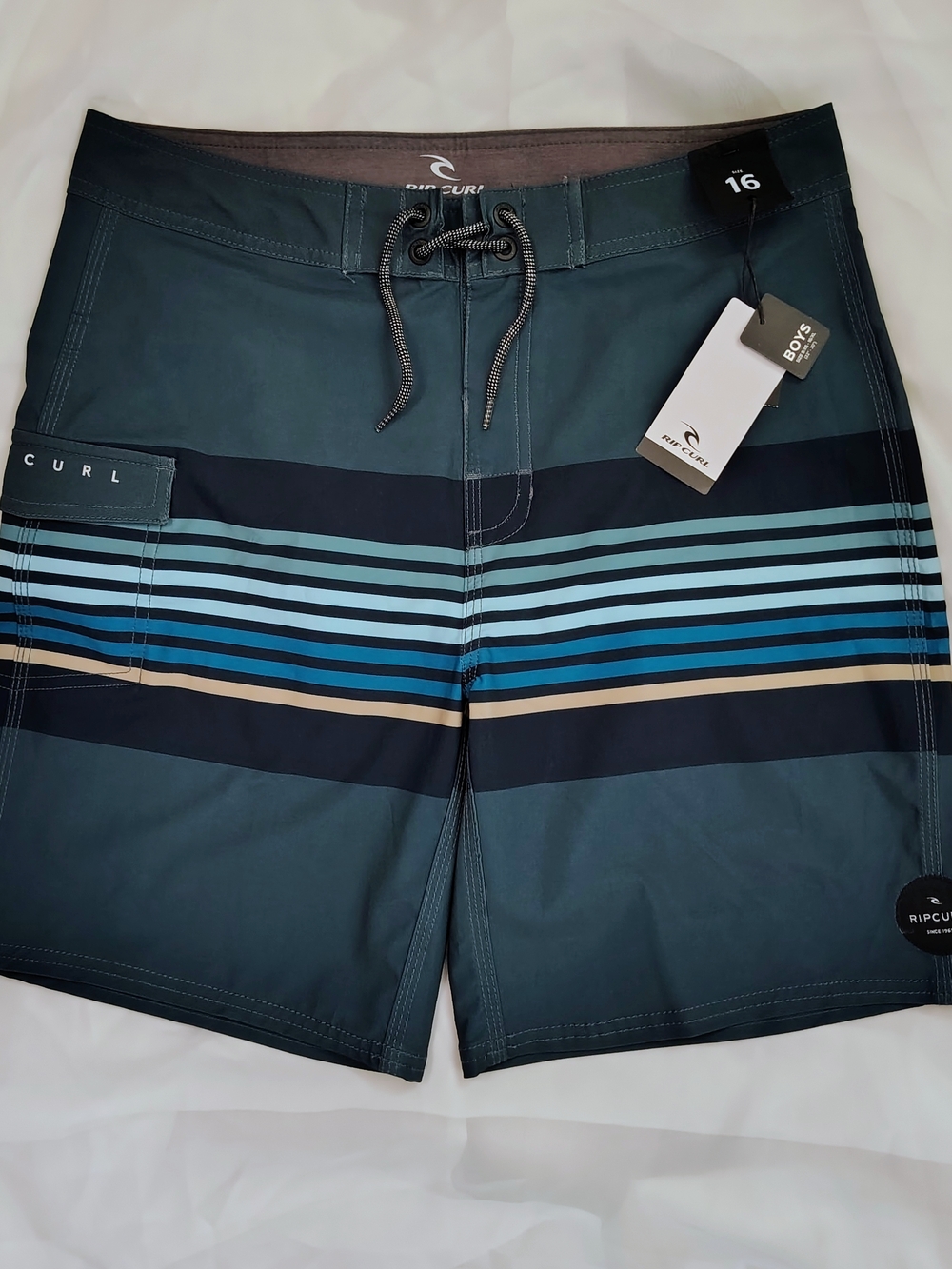 Rip Curl Boys' Green Striped Board Shorts Swim Trunks size 16